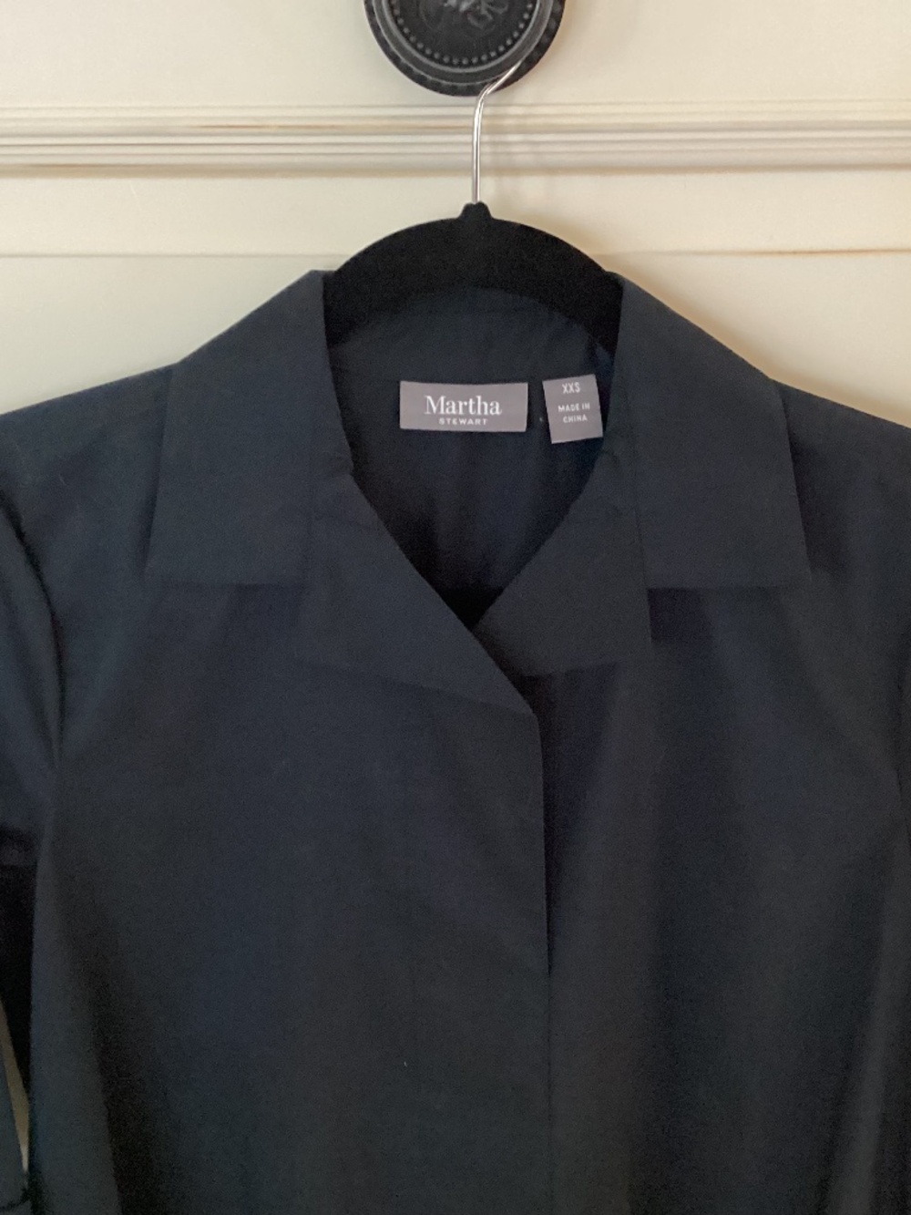 MARTHA STEWART - BLACK COTTON TUNIC SHIRT - NWOT - SIZE XXS